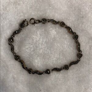 Antique-Style Marcasite Wave Link Bracelet in Silver